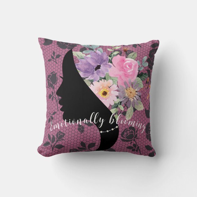 Elegant Chic Silhouette Romantic Flowers Graphic Cushion (Front)