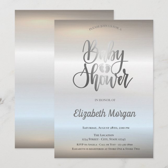 Elegant Chic Silver Baby Shower Invitation (Front/Back)