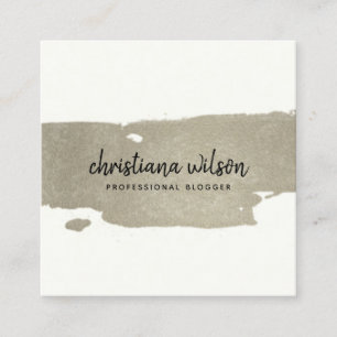 ELEGANT CHIC SILVER BLACK BRUSH STROKE CALLIGRAPHY SQUARE BUSINESS CARD