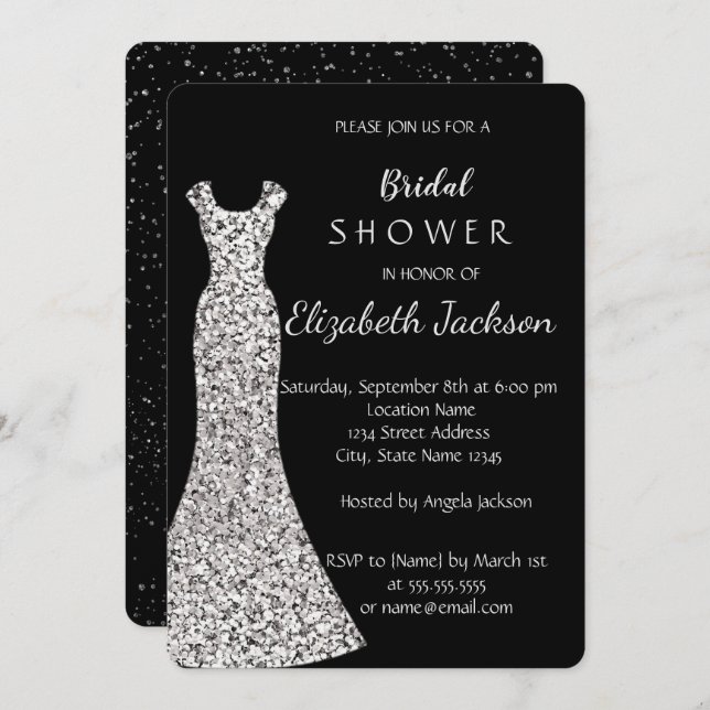Elegant Chic Silver Dress,Confetti Bridal Shower Invitation (Front/Back)