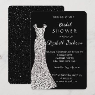 Elegant Chic Silver Dress,Confetti Bridal Shower Invitation