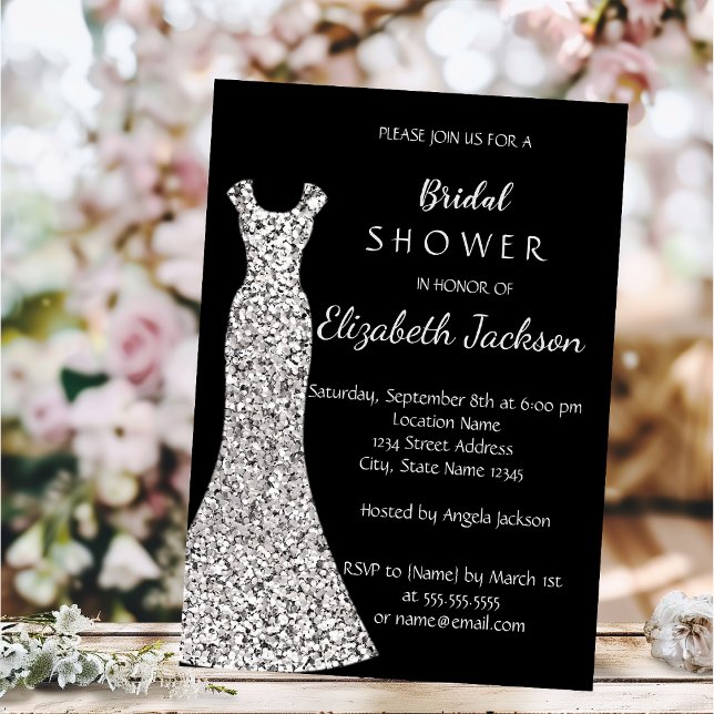 Elegant Chic Silver Dress,Confetti Bridal Shower Invitation (Creator Uploaded)
