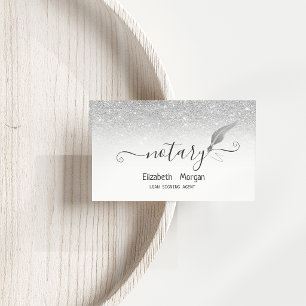 Elegant Chic Silver Feather Notary Glitter Business Card