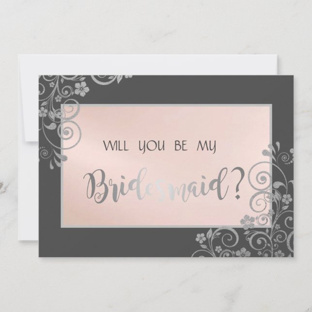 Elegant Chic Silver  Flowers Bridesmaid Card (Front)