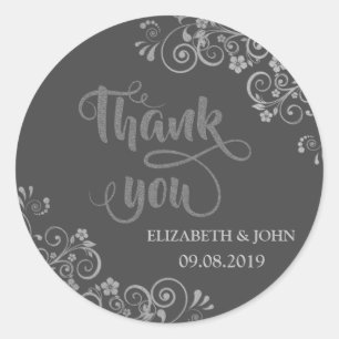 Elegant Chic Silver Flowers Wedding Sticker