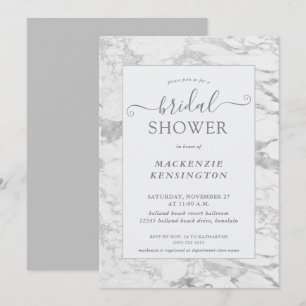 Elegant Chic Silver Foil Marble Bridal Shower Invi Invitation