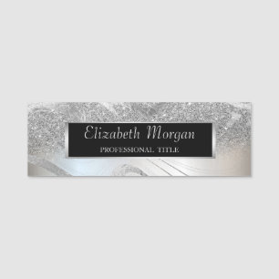 Elegant Chic Silver  Frame, Glitter Ombre Name Tag