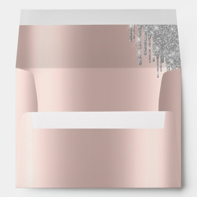Elegant Chic Silver Glitter Bokeh Drips Rose Gold Envelope (Back (Bottom))