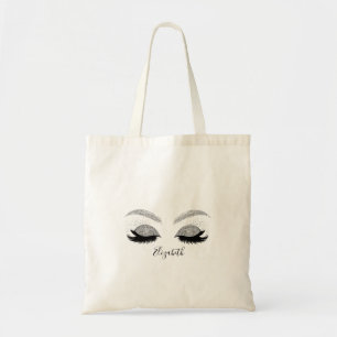 Elegant Chic Silver Glitter Faux Lashes Tote Bag