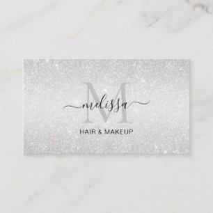 Elegant Chic Silver Glitter Monogram Business Card