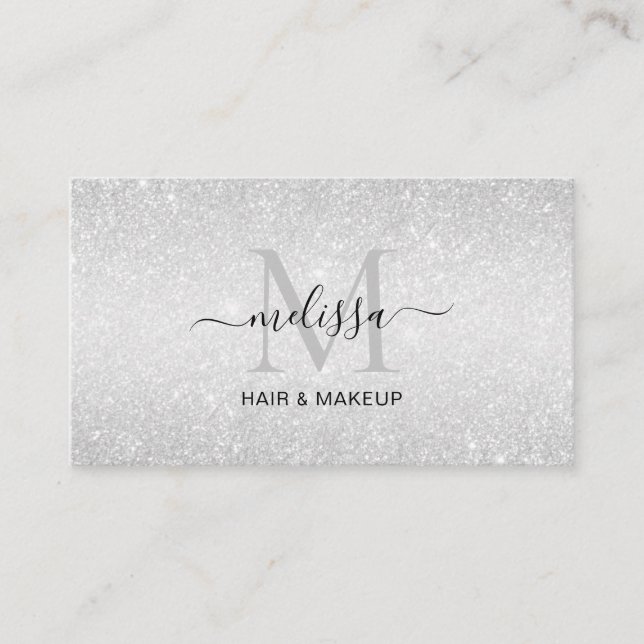 Elegant Chic Silver Glitter Monogram Business Card (Front)