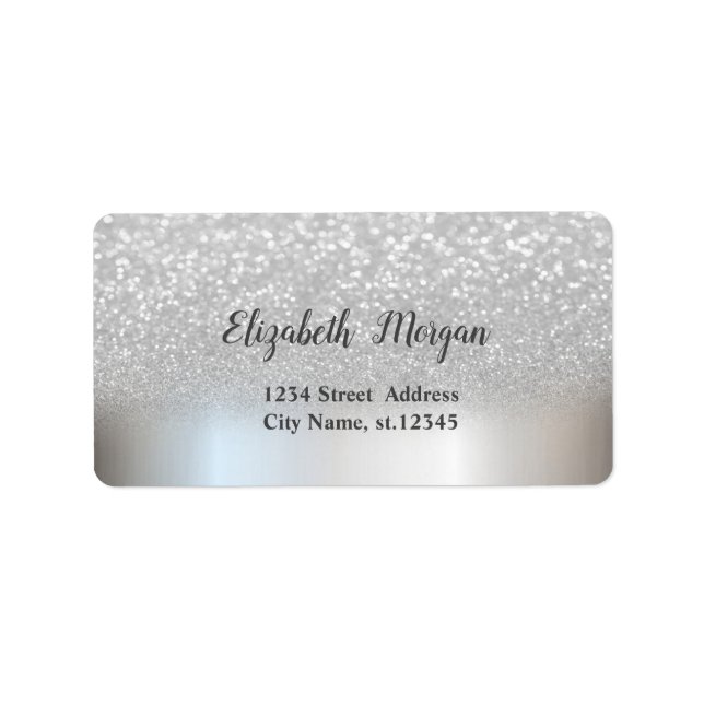 Elegant Chic  Silver Glitter Ombre Bokeh Label (Front)