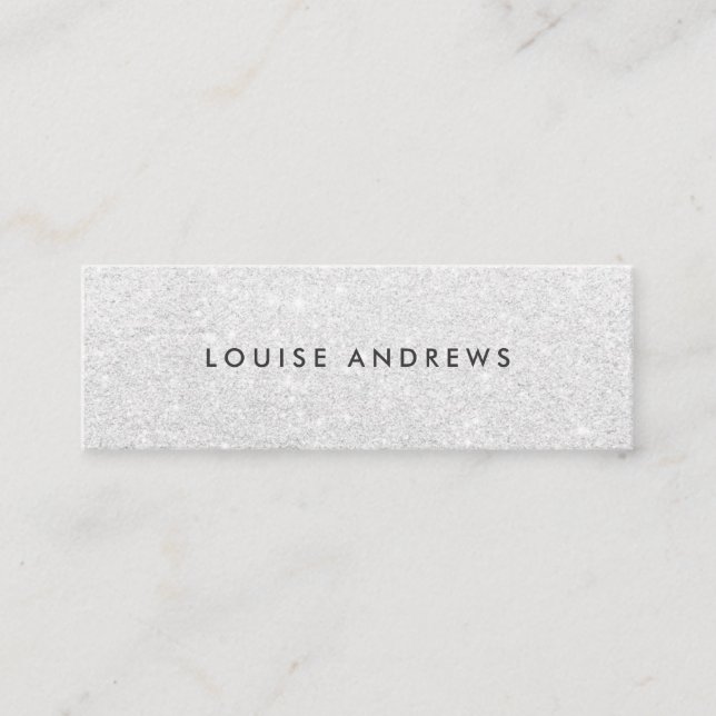 Elegant chic silver glitter simple white beauty mini business card (Front)