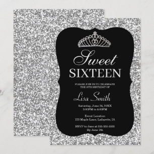 Elegant Chic Silver Glitter Tiara Sweet 16 Invitation