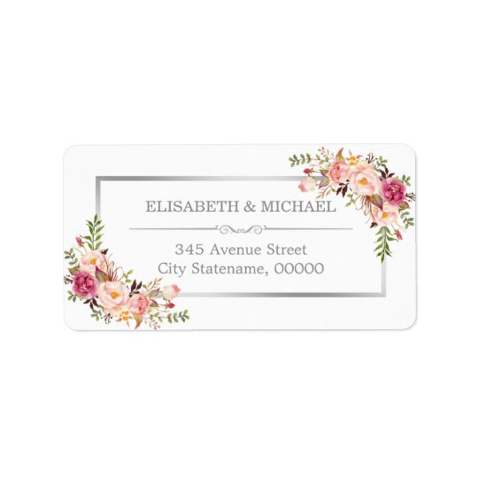 Elegant Chic Silver Grey Beautiful Floral Decor Address Label