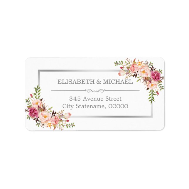 Elegant Chic Silver Grey Beautiful Floral Decor Label (Front)