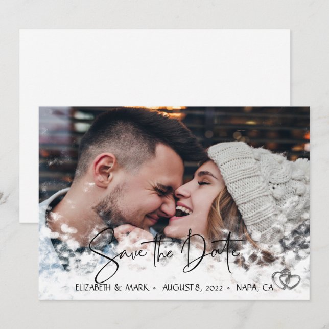 Elegant Chic Silver Hearts,Photo Save The Date (Front/Back)