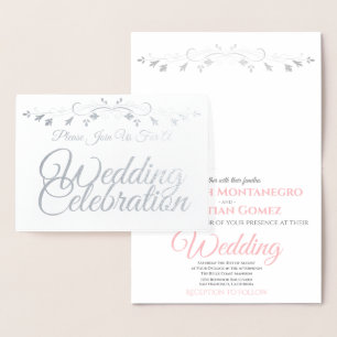 Elegant Chic Silver & Pink Foil Wedding Invitation