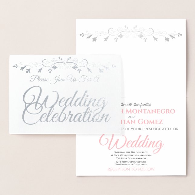 Elegant Chic Silver & Pink Foil Wedding Invitation (Display)