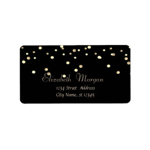Elegant Chic Simple Black,Fux Gold Foil Confetti Label