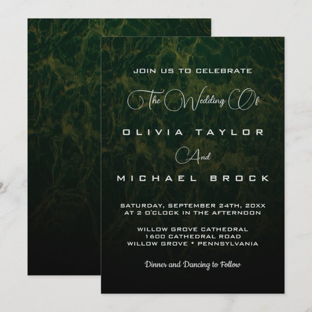 Elegant chic simple formal rustic green wedding invitation (Front/Back)