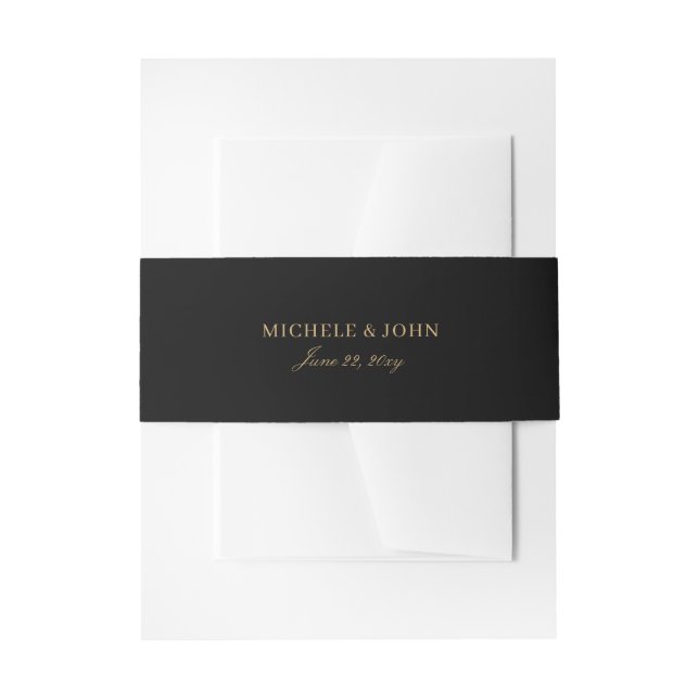 Elegant Chic Simple Minimalist Black Gold Wedding  Invitation Belly Band (Front Example)
