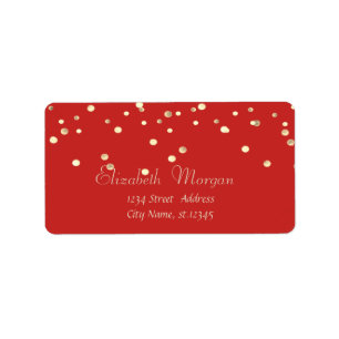 Elegant Chic Simple Red ,Fux Gold Foil Confetti Label