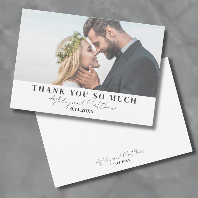 Elegant Chic Simple Script Wedding Photo Thank You Card (Simple Elegant Script Typography Wedding Photo Thank You Card)