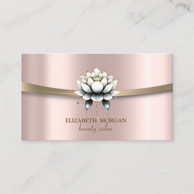 Elegant,Chic,Simple Stripe White Lotus Business Card (Front)