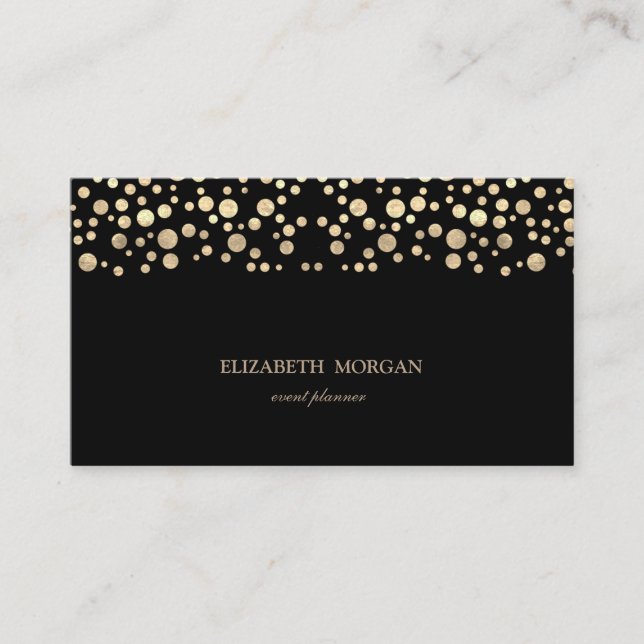 Elegant Chic Sophisticated,Gold Confetti,Black Business Card (Front)