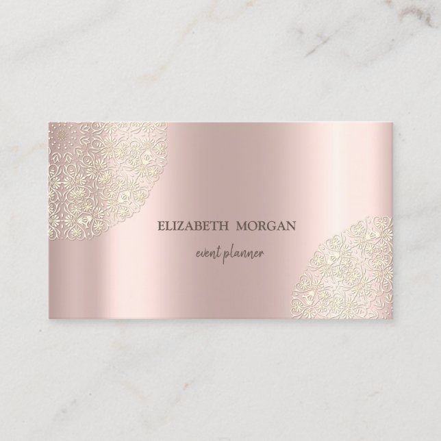 Elegant Chic Sophisticated,Lace,Rose Gold Business Card (Front)