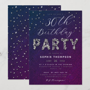 Elegant Chic Sparkle Glitter Purple Birthday Party Invitation