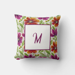 Elegant Chic Spring Floral Monogram  Cushion