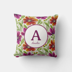 Elegant Chic Spring Floral Monogram Cushion
