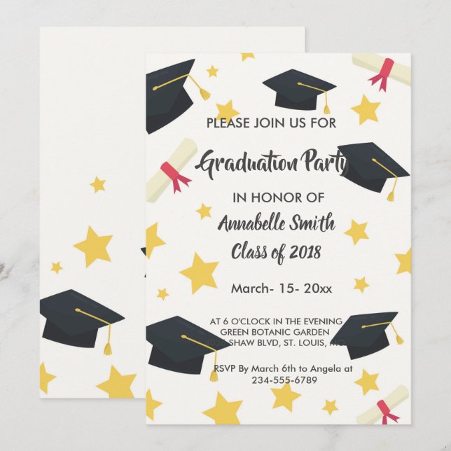 elegant chic star Graduation Invitation (Front/Back)