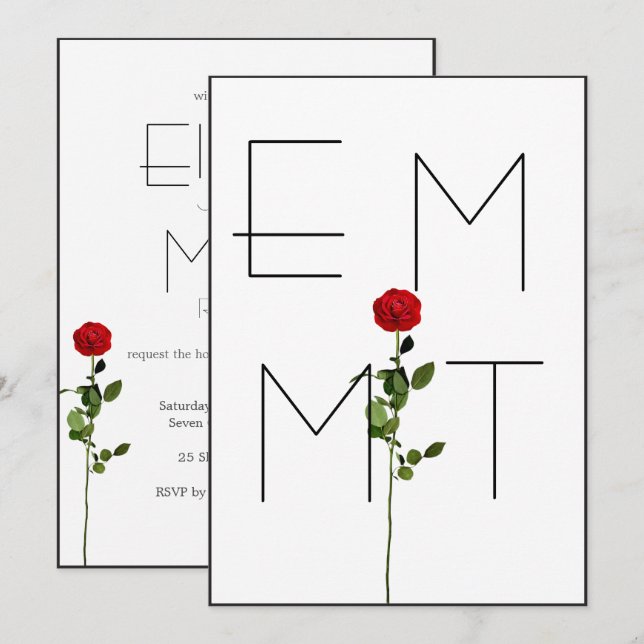 Elegant Chic Stem Rose Monogram Wedding Invitation (Front/Back)