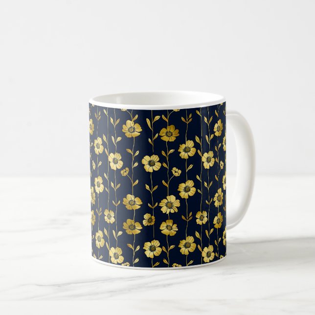 Elegant Chic Stylish Feminine Trendy Black Gold  Coffee Mug (Front Right)