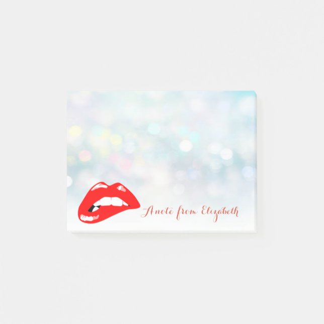 Elegant Chic  Stylish Girly ,Bokeh Red Lips Post-it Notes (Front)