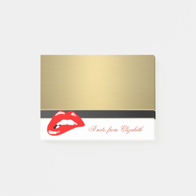Elegant Chic  Stylish Girly ,Faux Gold, Lips Post-it Notes (Front)
