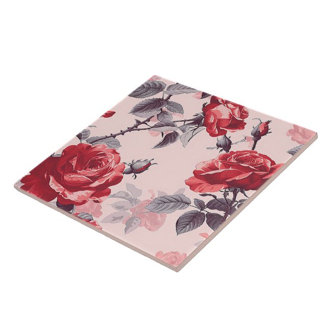 Elegant Chic Stylish Girly Flowers Rose Trendy Tile (Side)