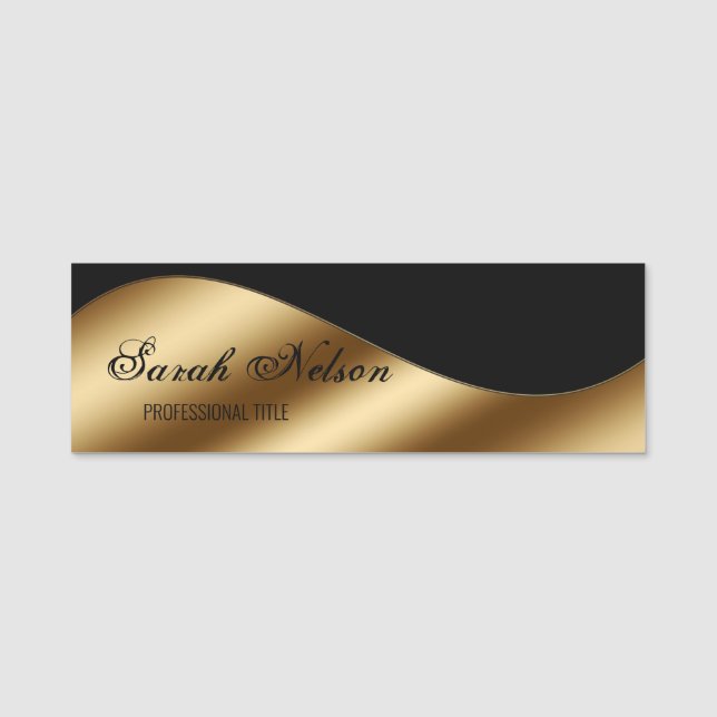 Elegant Chic Stylish Gold Black Name Tag (Front)