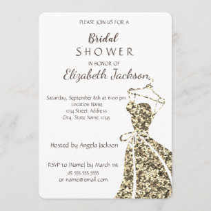 Elegant,Chic Stylish  Gold Glitter Dress Invitation