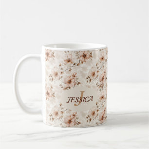 Elegant Chic Stylish Vintage Pastel Script Flowers Coffee Mug