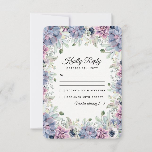 Elegant Chic Succulents Florals Wedding RSVP (Front)