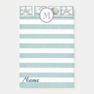 Elegant chic summer sea shells stripes monogram post-it notes