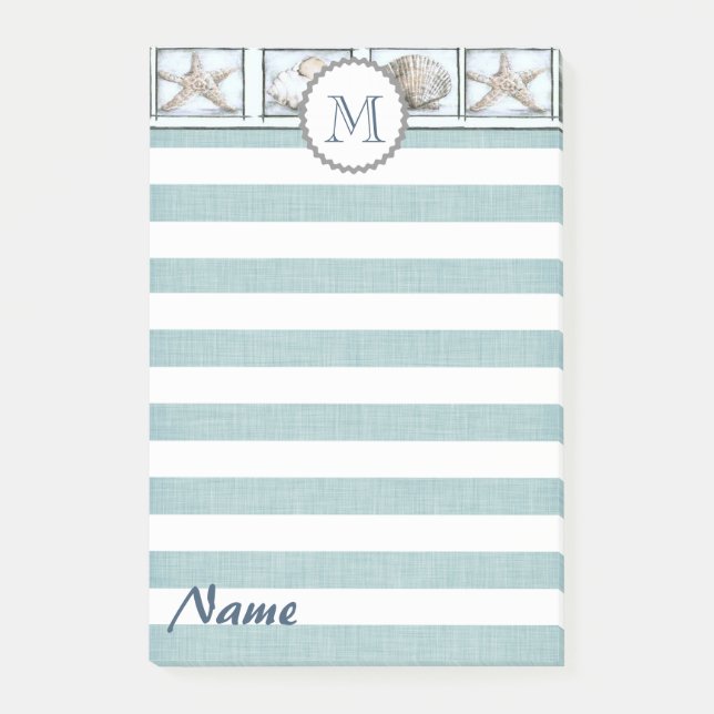 Elegant chic summer sea shells stripes monogram post-it notes (Front)