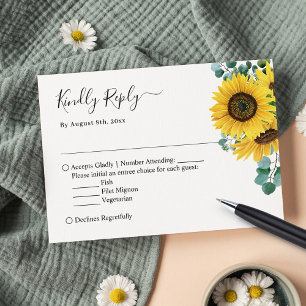 Elegant Chic Sunflower Eucalyptus Leaves Wedding RSVP Card