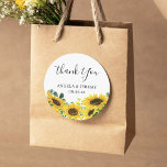 Elegant Chic Sunflower Eucalyptus Thank You Classic Round Sticker<br><div class="desc">Elegant Chic Sunflower Eucalyptus Thank You Sticker
(1) For further customisation,  please click the "customise further" link and use our design tool to modify this template. 
(2) If you need help or matching items,  please contact me.</div>