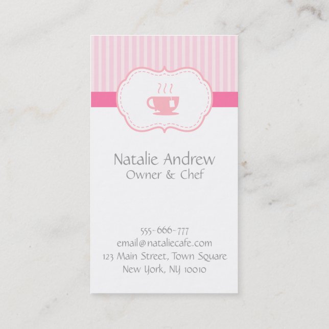 Elegant, Chic, Sweet Pink, Cafe or Tea House Business Card (Back)