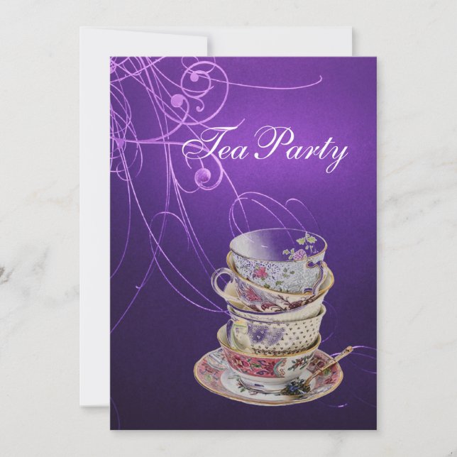 elegant chic swirls vintage purple tea party invitation (Front)